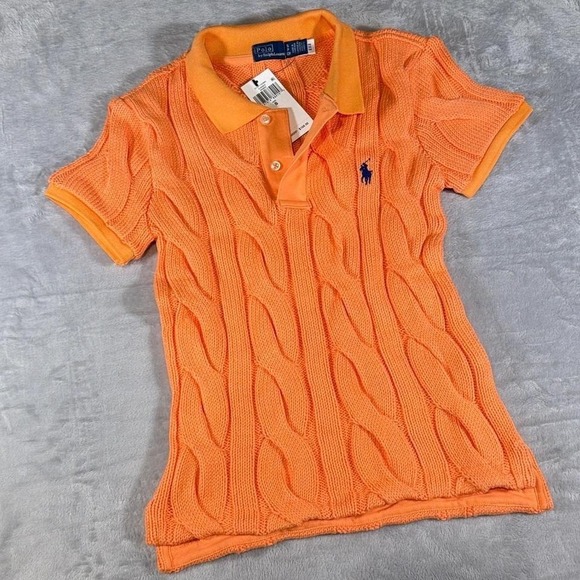 Polo Ralph Lauren Tops - Polo Ralph Lauren Cable Knit Polo | Pastel Orange | Small